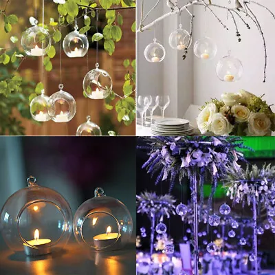 6-32 Clear Glass Ball Set Sphere Candle Holder For Garden Tree Decor Xmas Bauble • £8.95