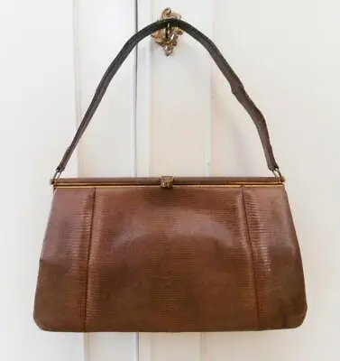 Vintage 1950's Brown Lizardskin Ladylike Top Handle Handbag Hand Bag By Waldybag • £29.99