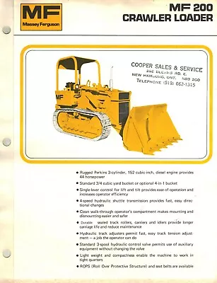 MASSEY FERGUSON VINTAGE  MF 200 CRAWLER LOADER SPECIFICATION And SALES BROCHURE • $17.95