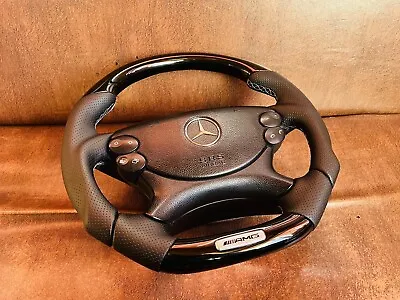 AMG Mercedes Steering Wheel Nappa Leather Wood Black Piano W211 W463 SL550 W209 • $1248