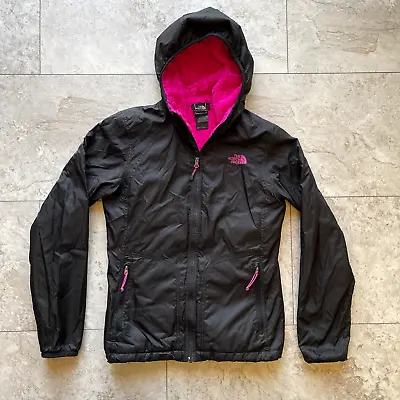 The North Face Jacket Womens XS Lightweight Hooded Fleece Lining Black/Pink • $38.88