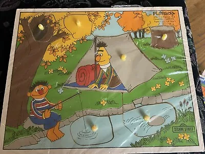 *Vintage* Wooden Puzzle Playskool Camping Capers Bert Ernie Sesame Street 376-1* • $14.99