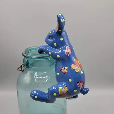 Mckenzie Childs Blue Lapis Funny Bunny Pot Climber Polka-dot And Floral • $51