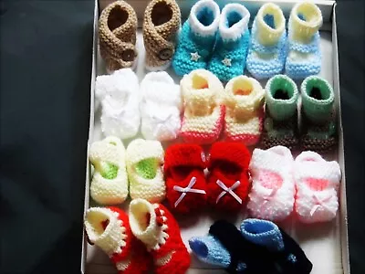 Babyboy/  Girl Hand Knitted Soft Shoes & Bootees With Buttons Or Bows • £3.10