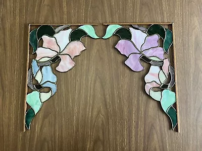 Pair Of Vtg Tiffany Style Floral Stained Glass Doorway/Window Corners 15”x10” • $129.99