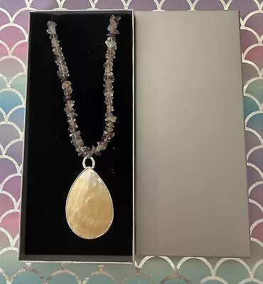 Rainbow Fluorite Chip Necklace Mother Of Pearl Pendant. Gift Boxed. • £40