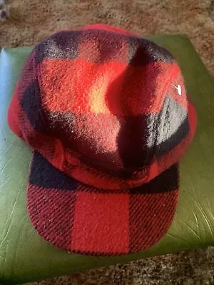 NOS Vtg Red Black Plaid Italian Wool Hunting Trucker Hat XL Ear Flap USA Made • $27