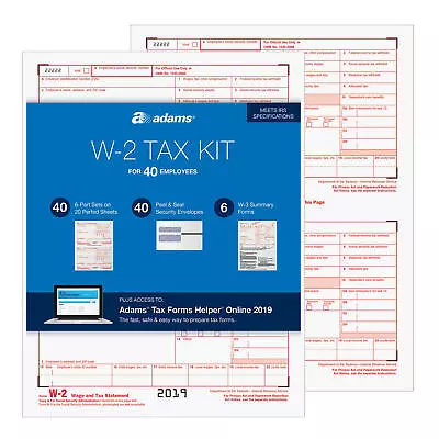 2019 40 Employee Adams W-2  W2 Kit 6-part Irs Tax Forms Laser Inkjet + Envelopes • $15