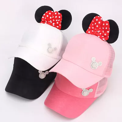Girls Bow Minnie Mouse Sun Cap Mesh Baseball Cap Adjustable Kids Summer 3-8Y Hat • £5.86