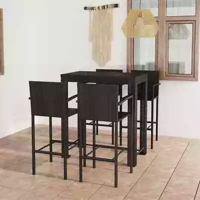 £516.63 • Buy VidaXL 5 Piece Outdoor Bar Set With Armrest Poly Rattan Black UK HOT