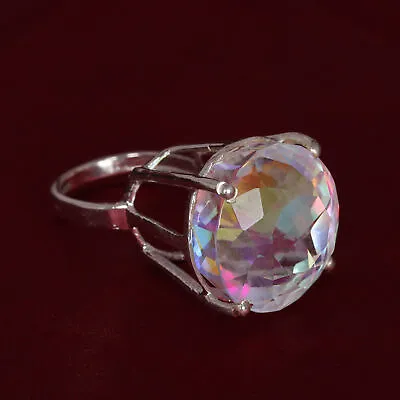 92 CT Round Cut Sterling 925 Silver Hydrothermal Mystic Topaz Ring For Gifts • $38.87