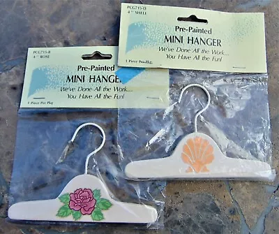 Vintage Wooden Painted Doll Clothes Hangers ~ 2 With Rose & Seashell ~ New • $9.95