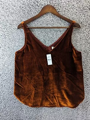 Loft Shirt Womens S Crushed Velvet Maroon Tank Viscose Cropped Boxy Lined Boho • $9