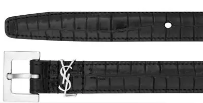 New Ysl Saint Laurent Logo Cassandre Crocodile Embossed Leather Belt 105/42 • $499.99