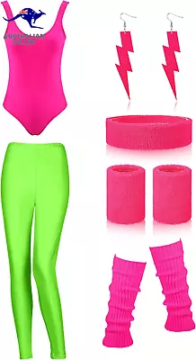 Women 80S Workout Costume Outfit Accessories Set Leggings Headband Wristbands • $100.99