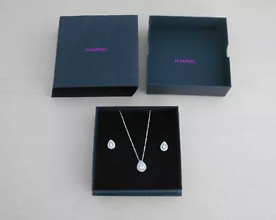 H Samuel Silver Cubic Zirconia Pear Shaped Pendant & Earrings Jewellery Set • £89.99