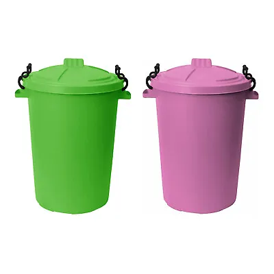 2 X 50L Bin Cliplock Lid Home/Kitchen/Garden Waste Storage Bin- Lime Green+Pink • £23.99