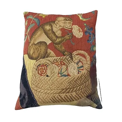 Vintage Monkey Tapestry Throw Pillow  Made In France French Feather Fill 13 X 16 • $80.96