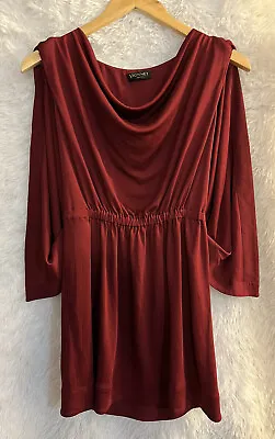 Vionnet Paris Dress Size 40 Small Silk Wine/Burgundy Ruched W/ Cape Designer • $80