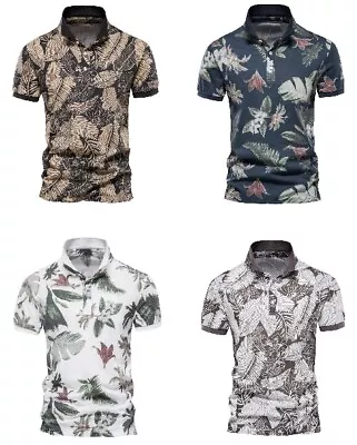 Men's Golf Polo Shirts Men Fashion Printed Short Sleeve Hawaii Style Polo Shirts • £12.99