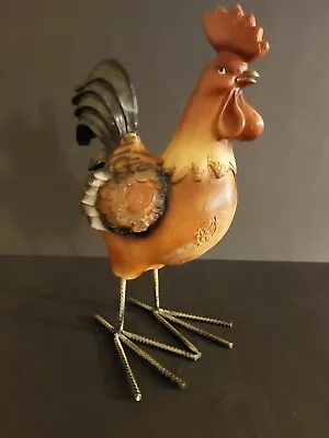 Vintage Rooster 12  Tall Multi-colored Resin W/Wrought Iron Legs & Feet   MINT • $25.40