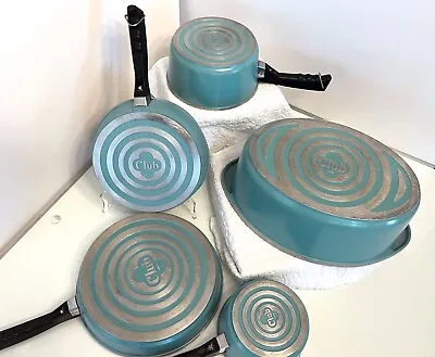 Vintage CLUB Aqua Teal Turquoise Cookware Set Of 9 • $75