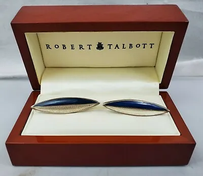 Vintage Robert Talbott Blue Enamel On Sterling Silver Cufflinks In Original Box • $110
