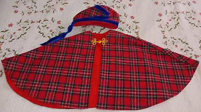 Authentic 1800's Style Girl's Red Plaid 100% Wool SHOULDER CAPE & GLENGARRY CAP • $55