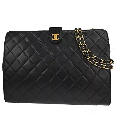 CHANEL CC Logo Matelasse Chain Shoulder Bag Leather Black Gold France 667RJ611 • $1480