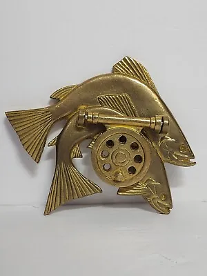 $73.50 • Buy Vintage Bronze Door Knocker Brass 2 Fish  7  X 7.5  Gold Color Trout Salmon Dial