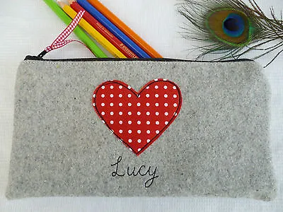£15.49 • Buy Handmade Personalised Heart Pencil Case, Choice Of Wording Red Polka Dot & Grey