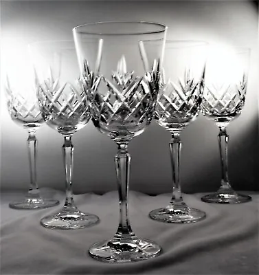 Set Of 5 Crystal Cut Water Goblet Or Large Wine Glasses • $20