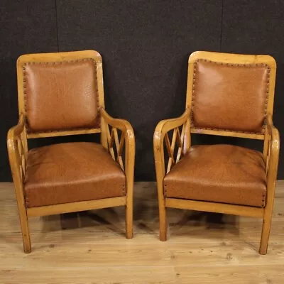 Pair Of Armchairs Furniture Chairs Design In Leather Modern Vintage Living Room • $3950