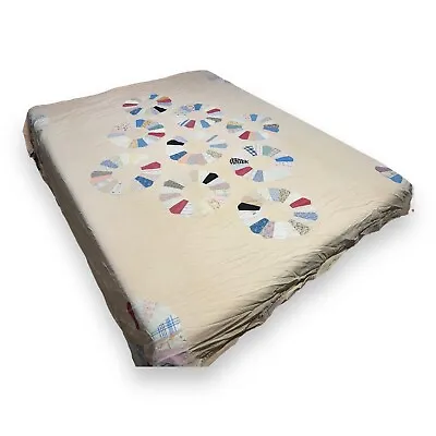 Vtg Patchwork Appliqué Light Quilt Coverlet Summer Dresden Plate Quilt Top 83x84 • $48.50