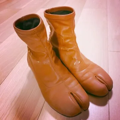 Maison Margiela TABI Split Toe Boots Faux Leather Brown Size 36 Damaged JAPAN • £172.89