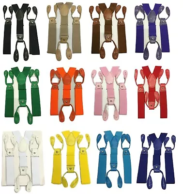 Mens Suspenders Braces With Clip & Syntheti Leather Button ON Strong 3.5 Cm Wide • £7.99