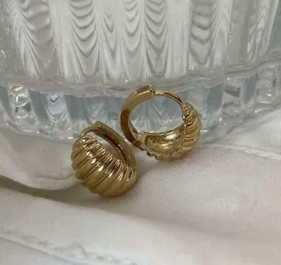 Vintage Huggie Hoops Minimalist Stud Earrings For Women's 14K Yellow Gold Finish • $98.09