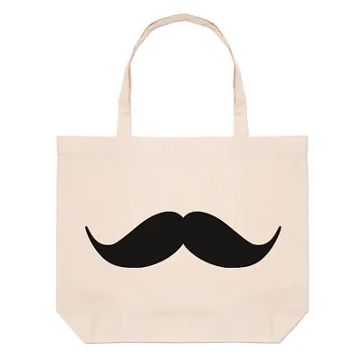 Handlebar Moustache Large Beach Tote Bag - Mens Hipster Beard Funny Shoulder • $13.66