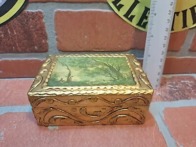 Vintage Wooden Gold Tone Painted Trinket Box • $19.99