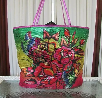 $49.95 • Buy Ed Hardy Tote Sequin Butterflies Flowers Tattoo Purse Bag NWT