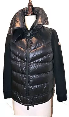 MONCLER Maglia Cardigan Mixed Media Jacket  Black Down Puffer + Coat Sz Large • $399.99