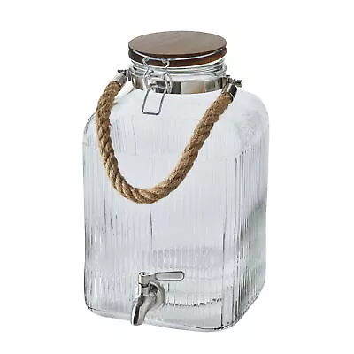 Better Homes & Gardens Ribbed Glass Beverage Dispenser With Wooden Lid 2-Gallon • $19.90