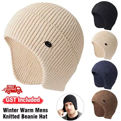 MEW Winter Warm Mens Knitted For Beanie Hat With Earflaps  Outdoor Ski Skull Cap • $12.87