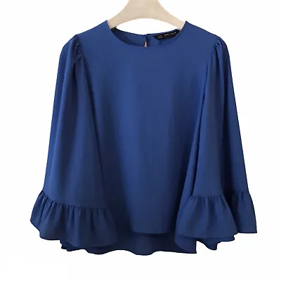 Zara Blouse Top Cobalt Blue Kimono Sleeves XS Boho • $8