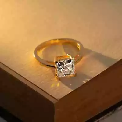 3 Ct Princess Cut VVS1 Moissanite Engagement Ring Solid 14K Yellow Gold For Her • $368.71