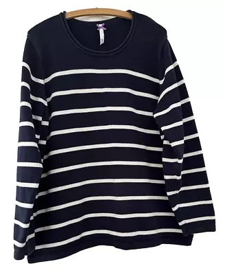 Bhs.  Navy White Stripy Cotton Mix Knit Nautical Style Jumper.  Size 22 • £8.99