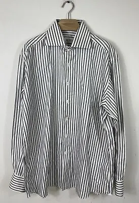 Domenico Vacca Men's Button Down Dress Shirt Size 17.5 44 Black/White Striped • $31.92