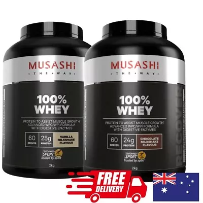 2KG BULK PACK MUSASHI 100% Whey Protein Powder - Chocolate Milkshake Or Vanilla • $93.99