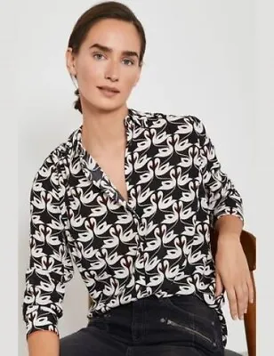 Mint Velvet Size 14 Black Swan Print Shirt BNWOT • £38