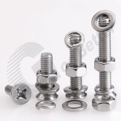 £3.11 • Buy Phillips Countersunk Bolts, Flat & Split Lock Washer, Nuts M3 M4~M10 Bolts Set
